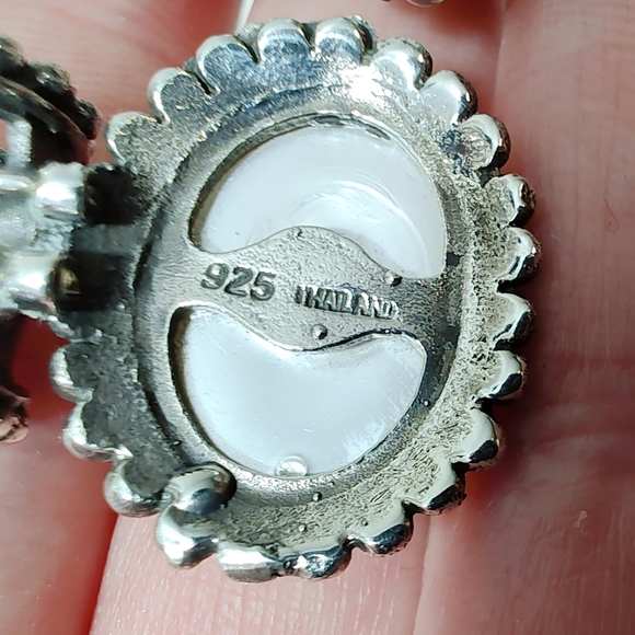 Vintage Sterling Silver SET Faux Pearl Slider Pendant and Post back Earrings - Picture 6 of 9